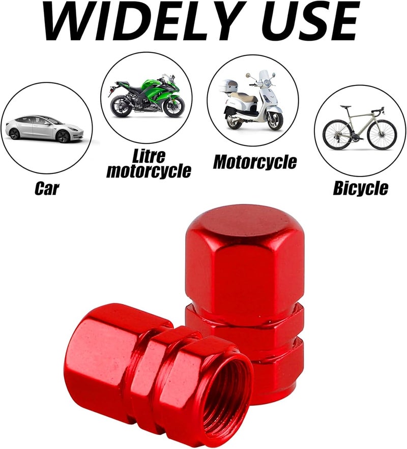 alpmosn Aluminum Tire Stem Valve Caps Wheel Valve Covers Car Dustproof Tire Cap Cover Accessories, Universal for SUV, Car, Bike and Motorcycle, Hexagon Shape (4PCS Red) - Image 5